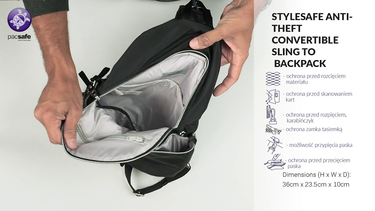 Torba damska antykradzieżowa Pacsafe konwertowalna na plecak STYLESAFE CONVERTIBLE SLING TO BACKPACK