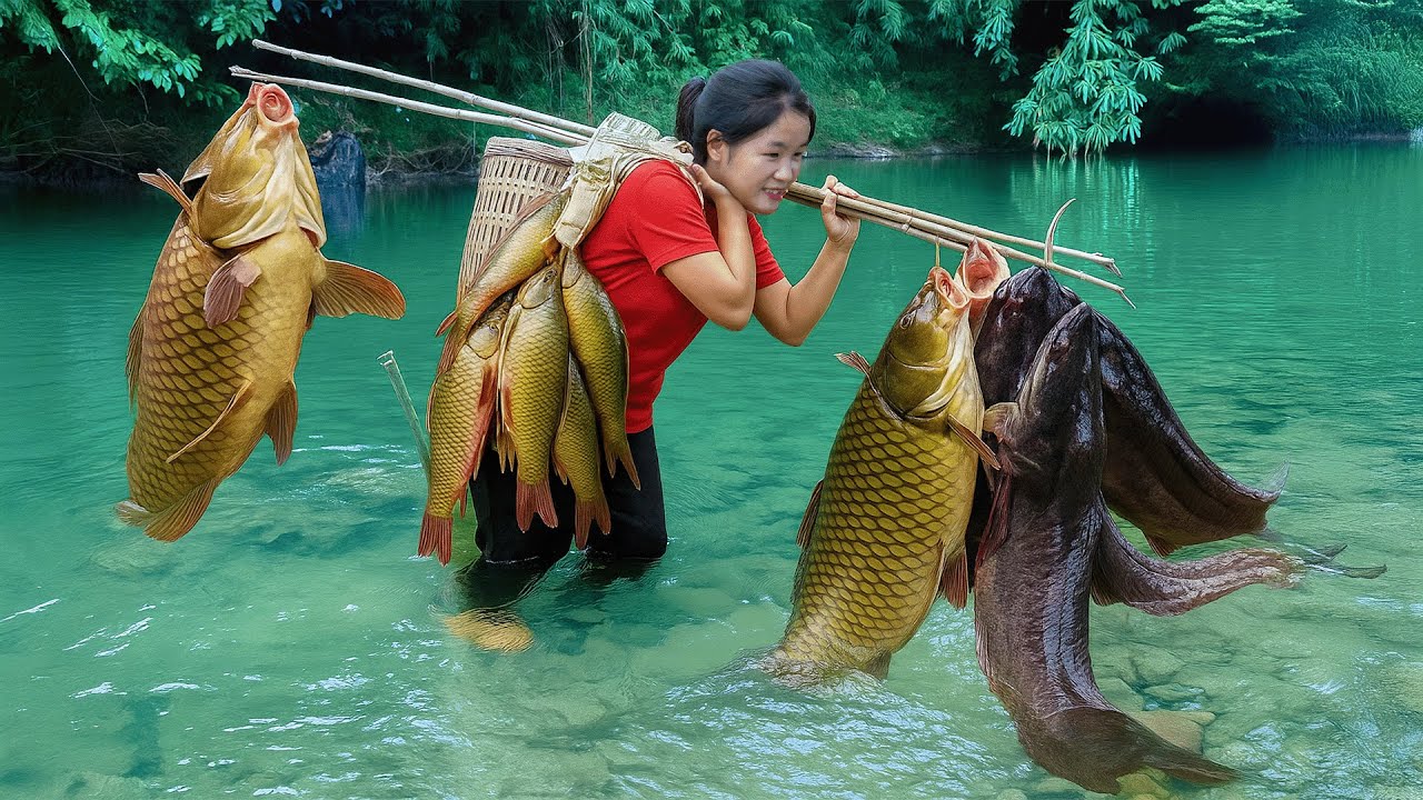 How to Harvest Over 1000 Giant Fish At The Stream | Traditional Fishing Skills