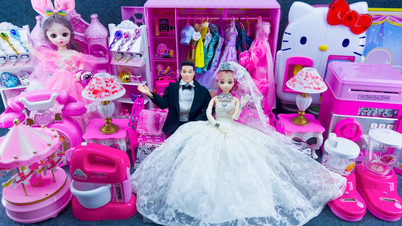 14 Minutes Satisfying Unboxing Wedding Princess Cute House Playset, Barbie Doll Furniture Toy Review