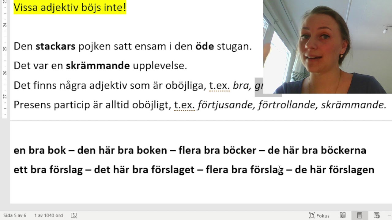 Grammatiklektion - adjektiv + substantiv på lätt svenska