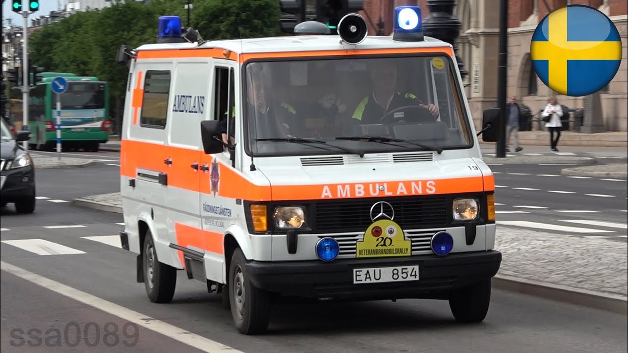 Ambulans Mercedes från 1985, blåljus och siren [SE | 6.2019]