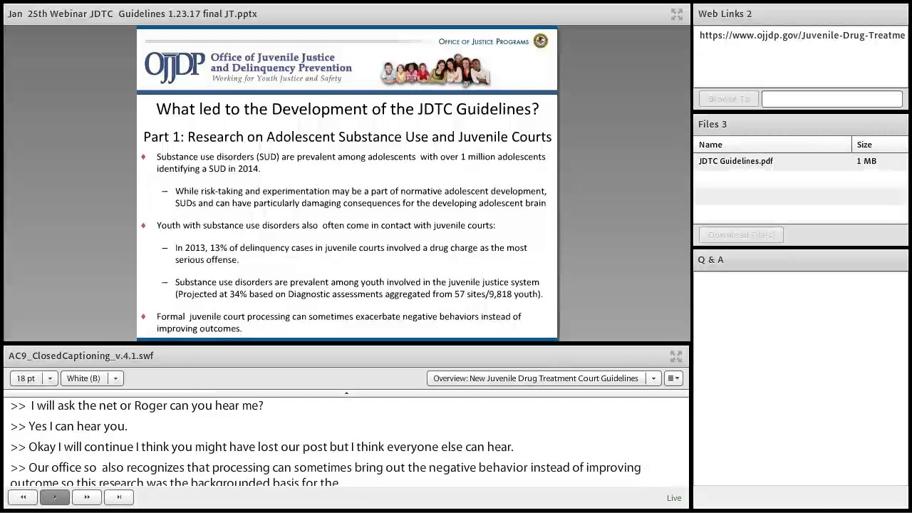 Overview: The Juvenile Drug Treatment Court Guidelines 1-25-2017