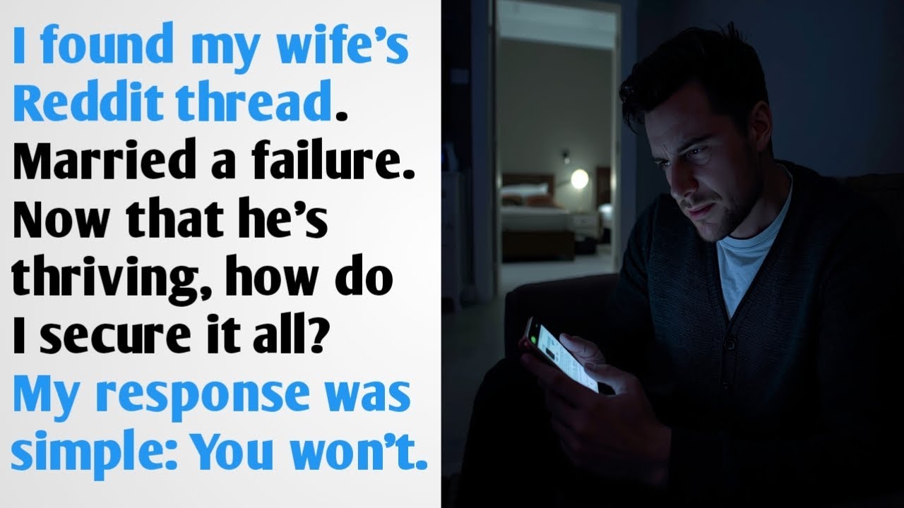 I found my wife's Reddit thread. Married a failure. Now that he's thriving, how do I secure it all.