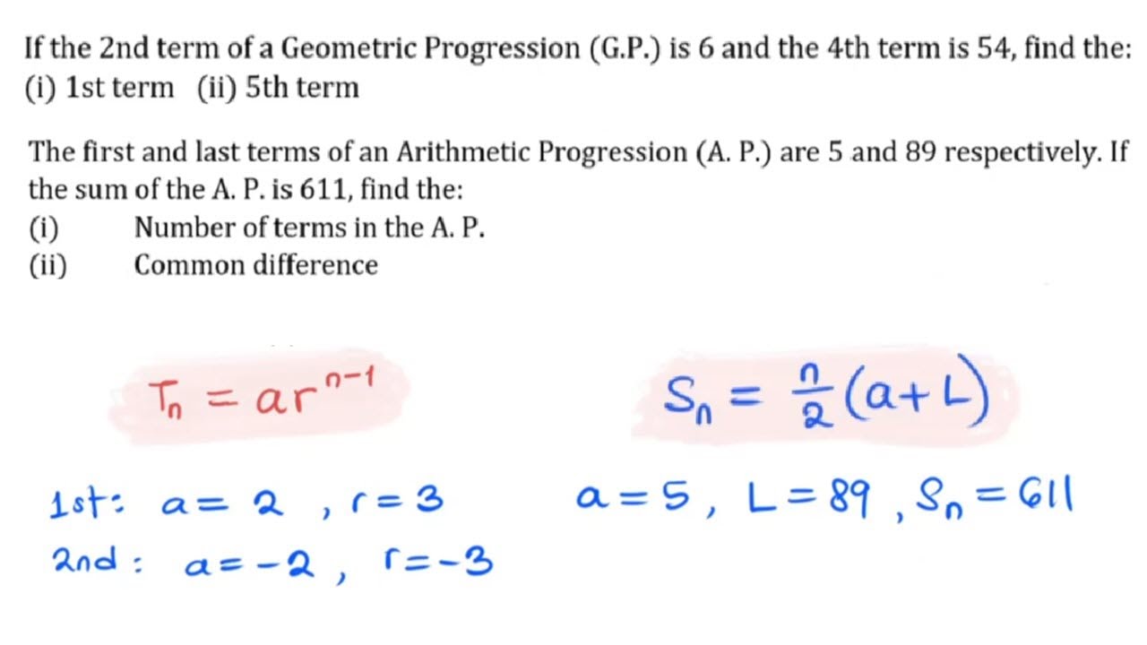 Sequence and Series  - AP and GP Solved Examples