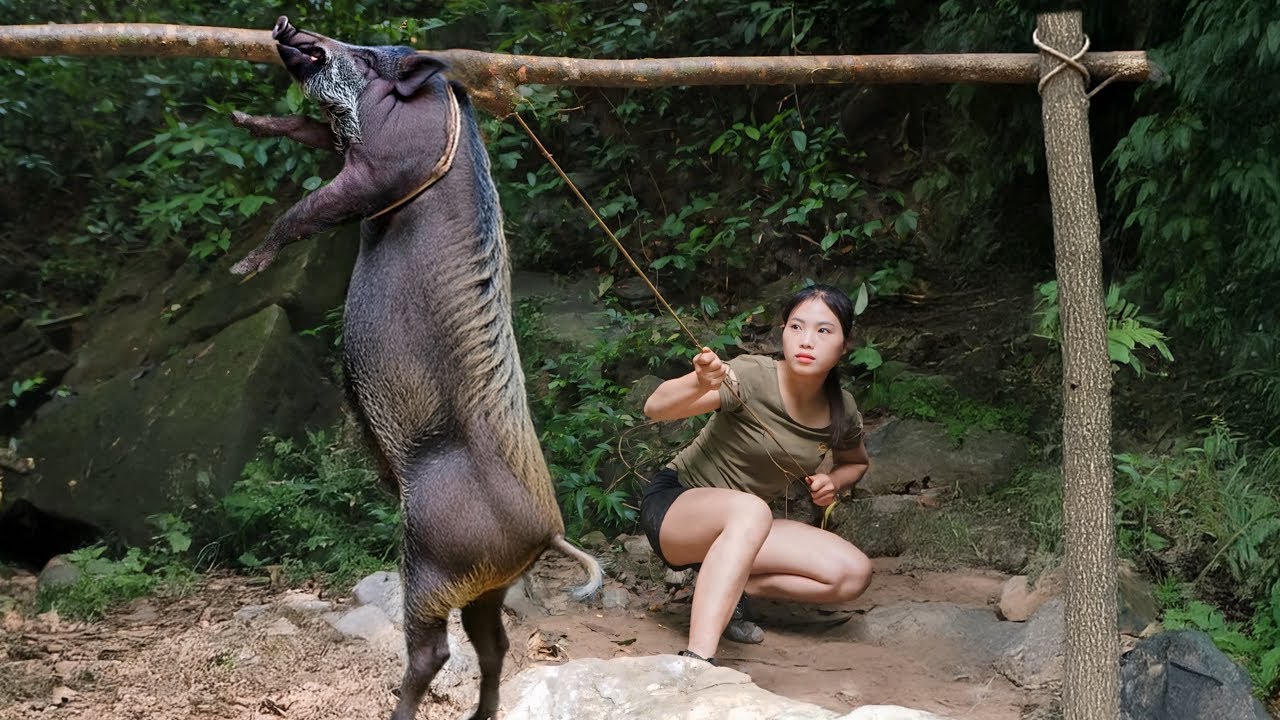 skills in trapping wild boars, wild chickens and wild deer, survival in the wild, linh tân Building