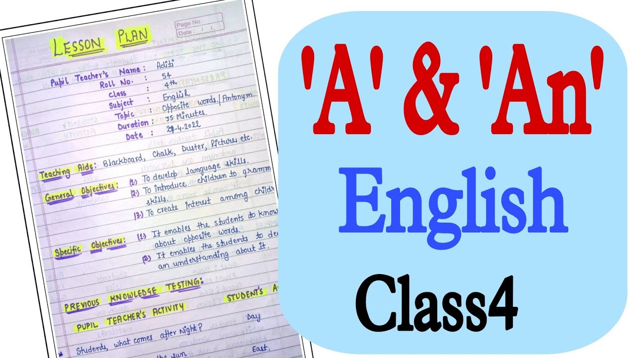 English Lesson Plan for Jbt/D.el.ed-- 'A' and 'An' -- Class 4 || Lesson Plan 44 || An Aspirant !