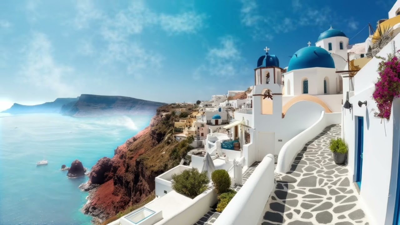Santorini Ocean Waves & Lofi Beats 🌊🇬🇷 | Relaxing Greek Island Ambience for Study, Sleep, Focus