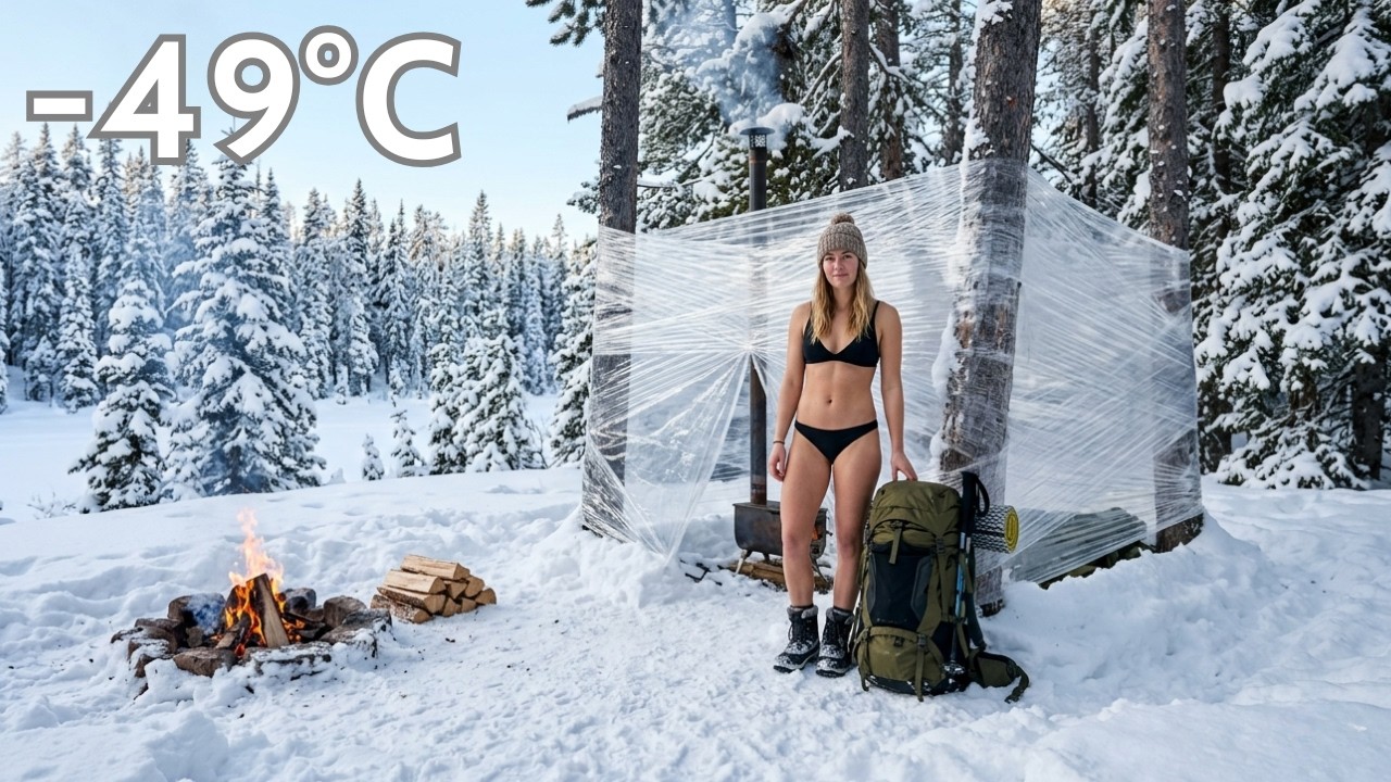 Girl Solo Camping ❄️ -49&deg;C Survival Challenge: Snow Tent Made From Plastic Wrap | Relaxing Camping