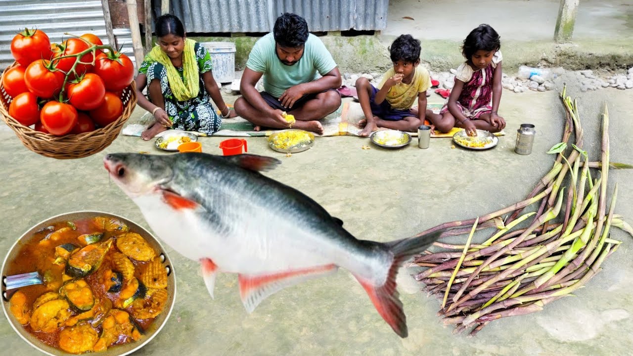 Big PANGASIUS FISH gravy cooking TOTALLY new style like CHICKEN and KOCHUR LOTI recipe |village life
