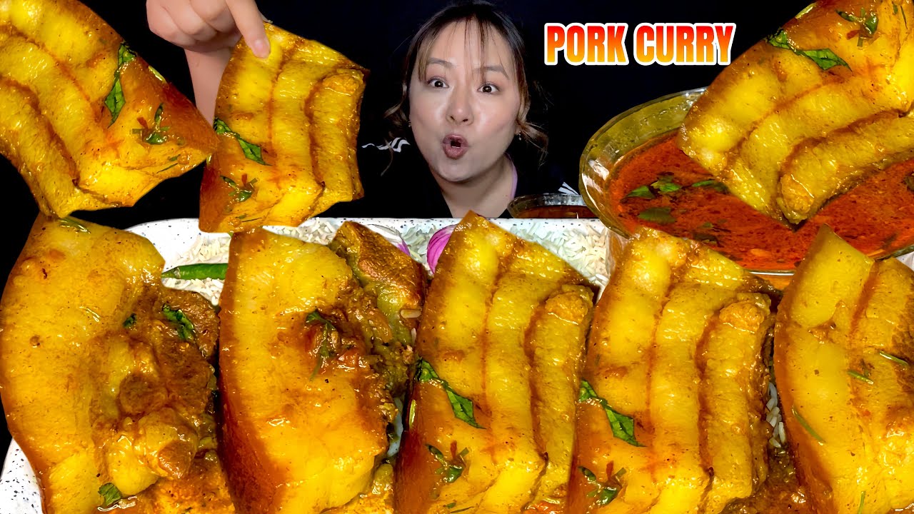 PORK MUKBANG! MASSIVE OILY, FATTY PORK CURRY WITH RICE! #mukbang #pork #eatingshow 