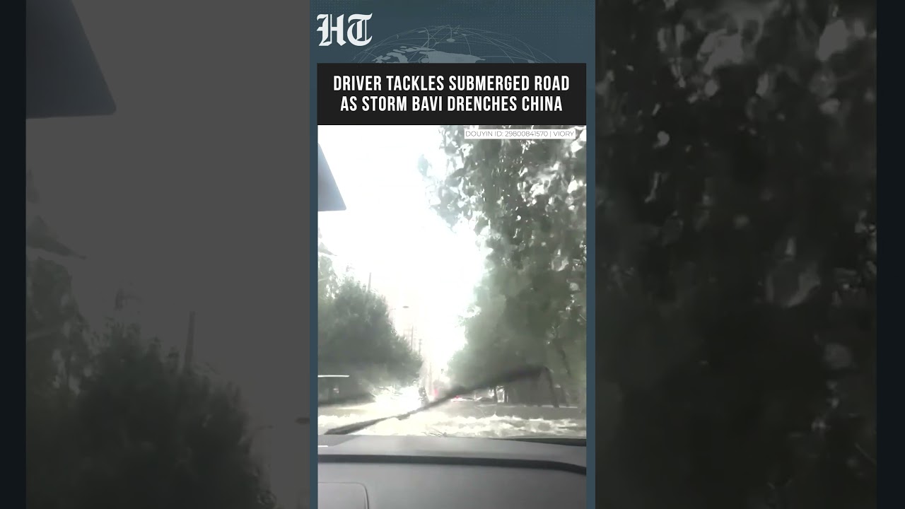 Storm Bavi Floods China: Driver Battles Deeply Submerged Road Amid Torrential Rain | #shorts