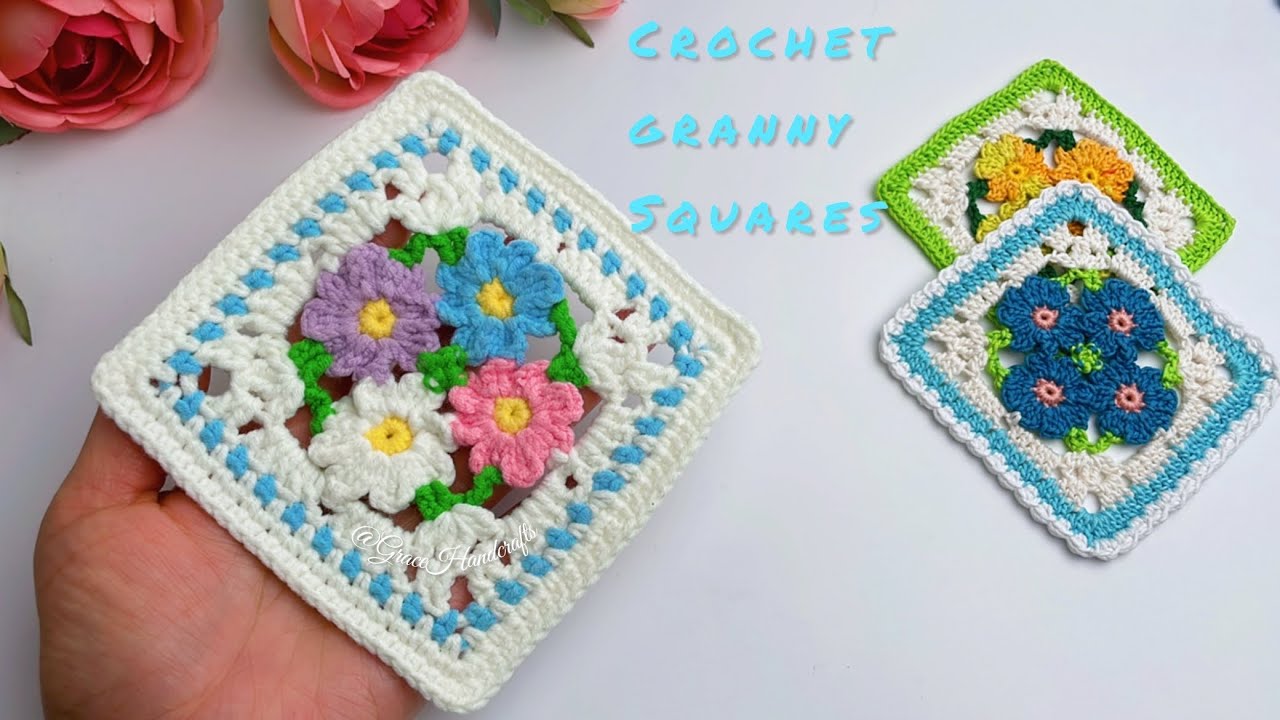 ￼ 🌸 Вяжем крючком красивые бабушкины квадраты: пошаговый видеоурок для начинающих