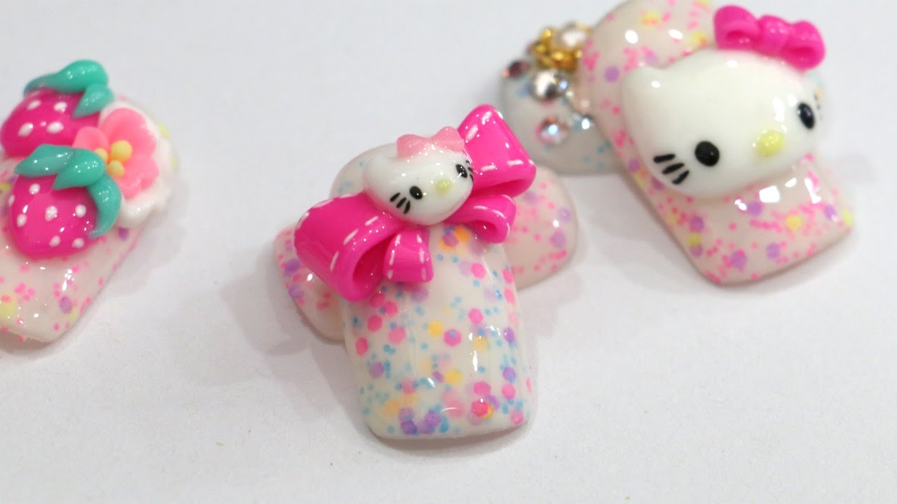 Cute ribbon & Hello Kitty Nail Art ( 3D ) ลายเล็บปั้นนูนเจล โบว์และคิตตี้