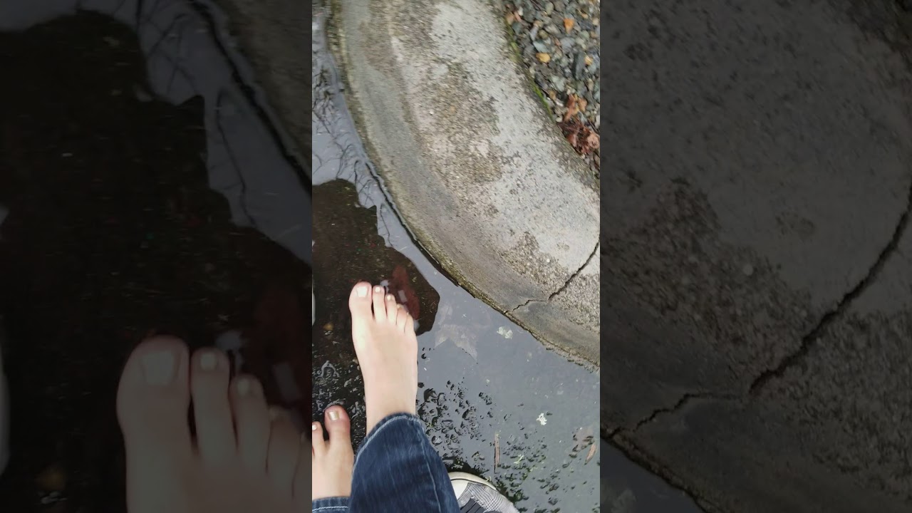 Getting my Bare Feet Wet and Dirty in a Puddle