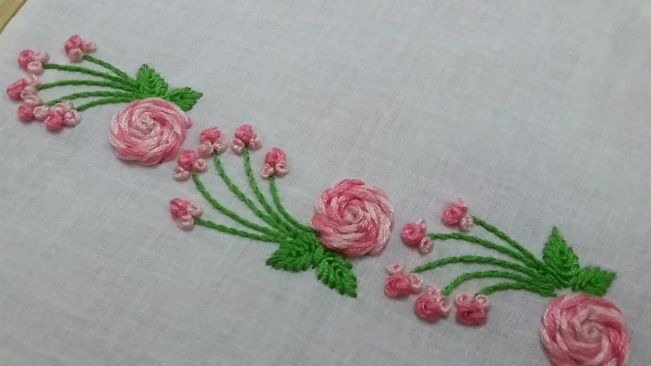 Rose flower design, side motif, border pattern, easy and beautiful