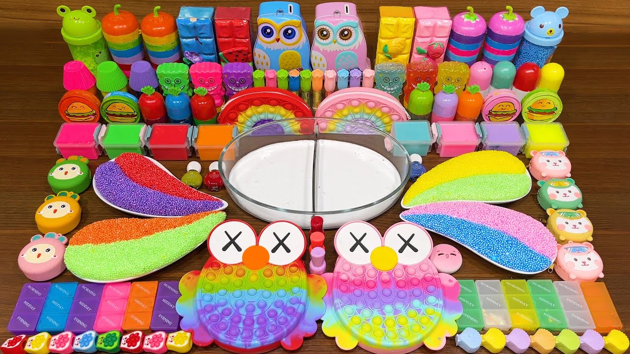 RAINBOW vs PASTEL OWL !!!Mixing Random into GLOSSY slime !!! Satisfying Slime Video #208