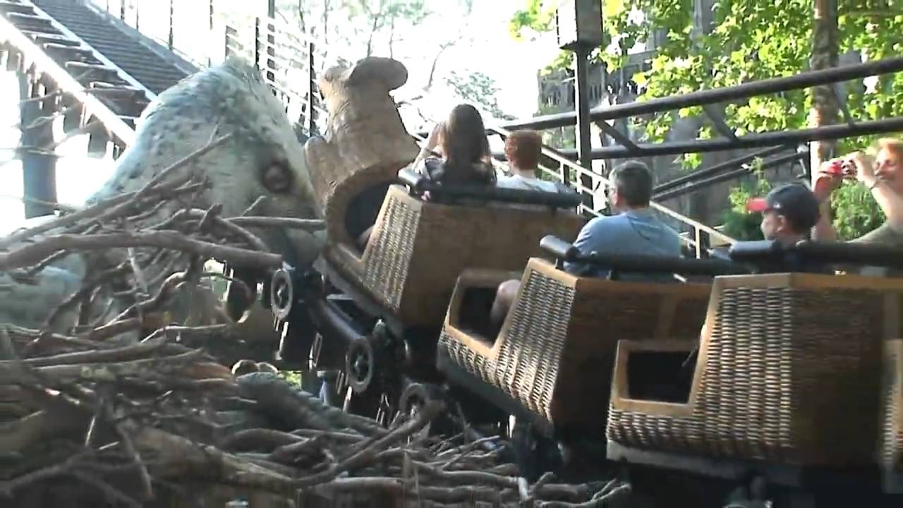 Flight of the Hippogriff ride POV with Hippogriff animatronic at the Wizarding World of Harry Potter