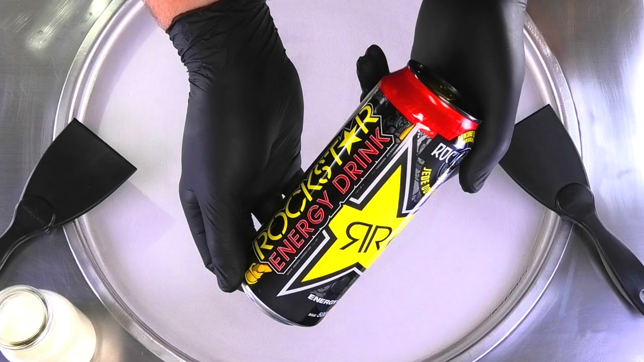 Rockstar Ice Cream Rolls | how to make Rockstar Energy Ice Cream - rolled ice cream recipe ASMR Food
