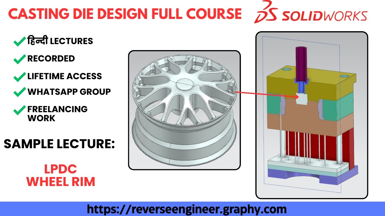 HINDI | 421. Wheel Rim LPDC Casting Die Design | SolidWorks Full Course WhatsApp/Call +91 9654816262