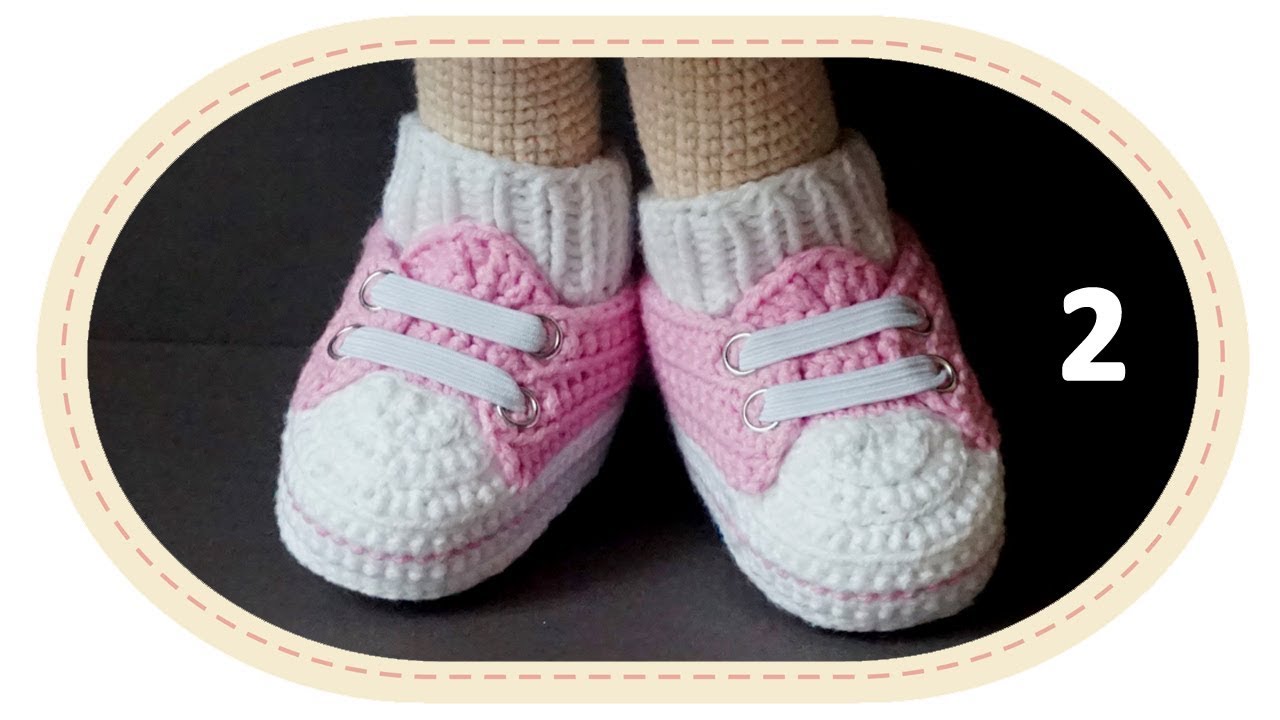 Вязаные кроссовки крючком для куклы Розали, ч2. Crochet sneakers for Rosalie doll, p2.