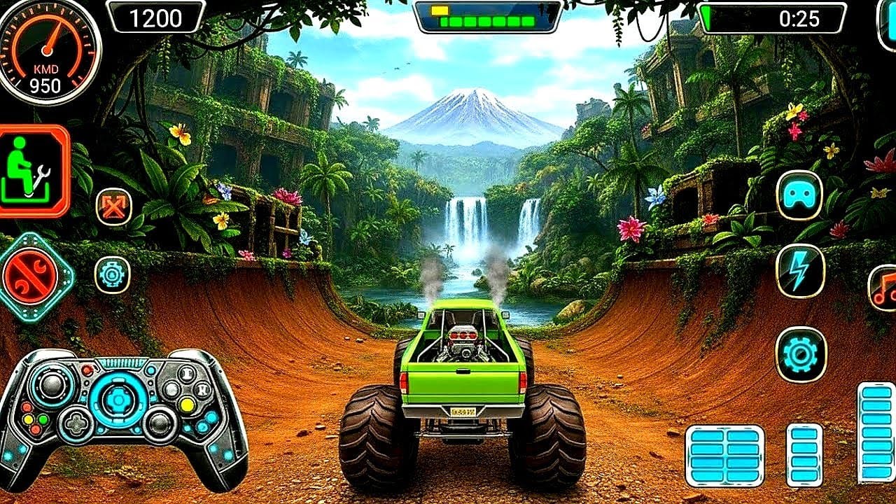 Monster Truck Destruction Gameplay: Grave Digger Stunts & Impossible Mega Ramp Challenge!