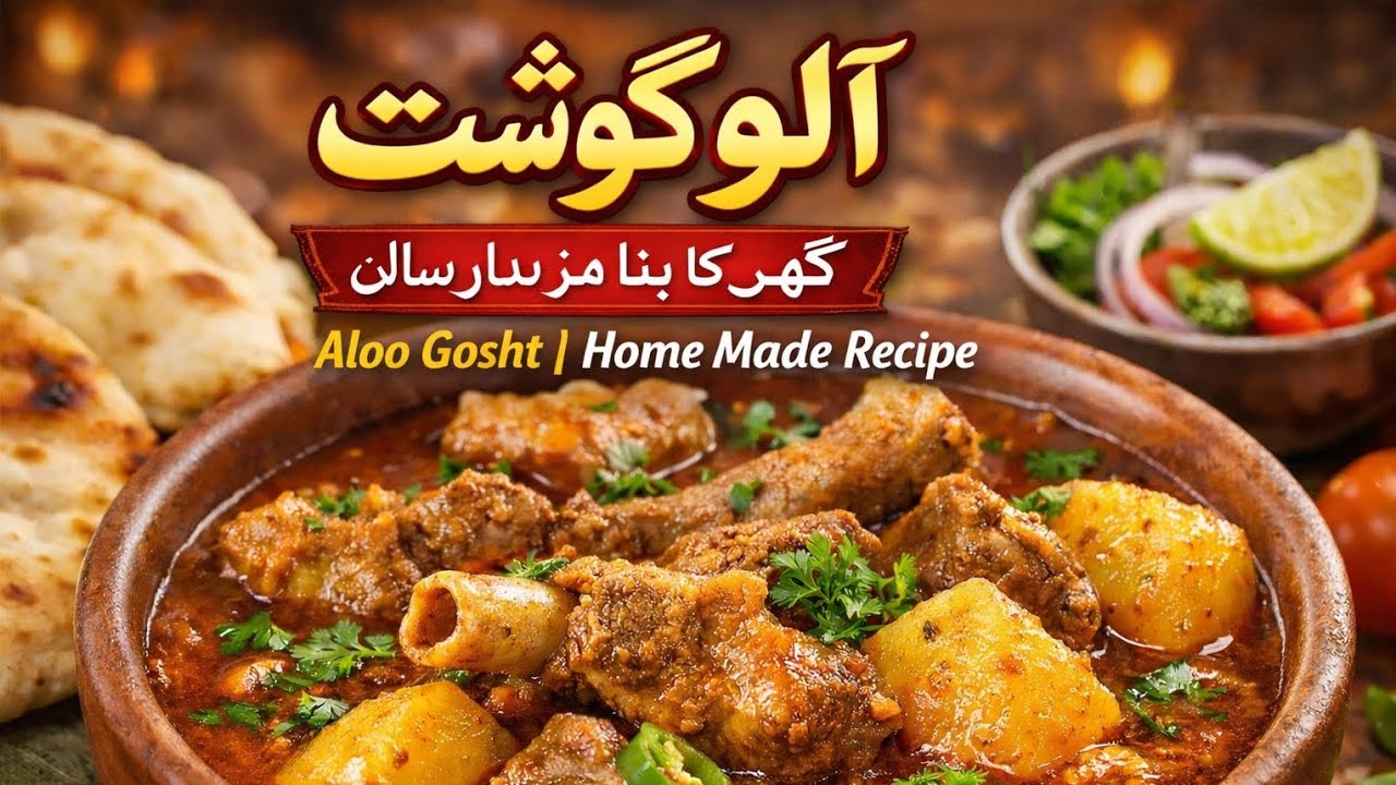 aaj ka khas ghar ka banaa hua aalu gosht ka salan