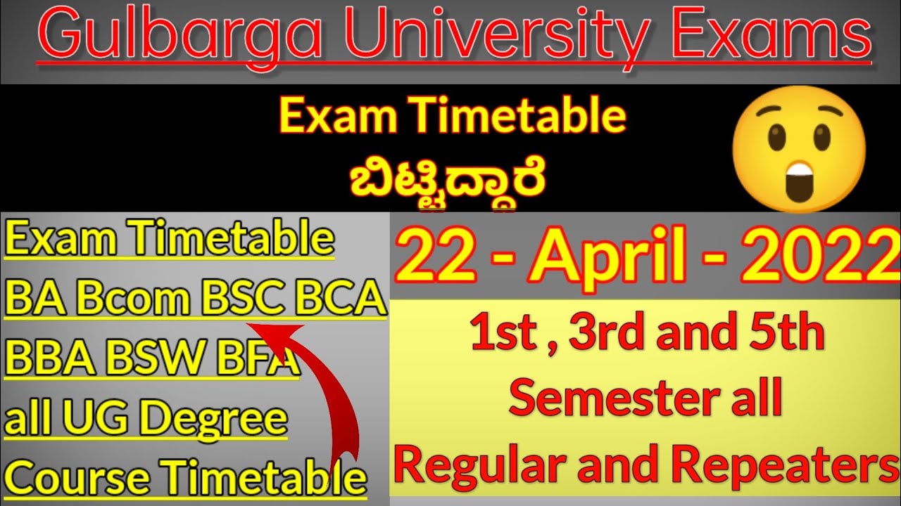 Gulbarga University Exam Timetable 2022 BA Bcom BSC BCA BBA BSW BFA UG Degree Course Link in comment