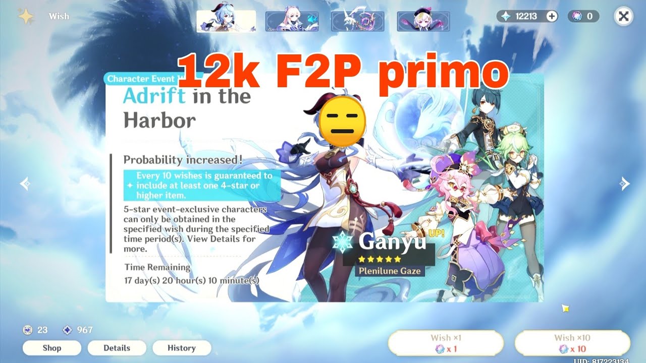 genshin impact 3.0 ganyu banner F2P wishes 12k primogems