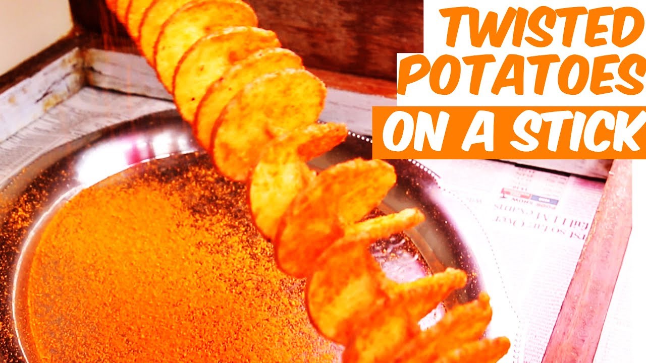 Indian Street Food - Amazing Twisted Potatoes On A Stick (Potato Tornadoes) - YUMMY