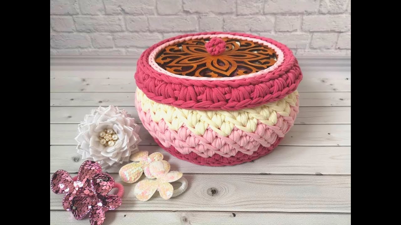 Шкатулка из трикотажной пряжи крючком//Часть - 1//Crochet box of yarn