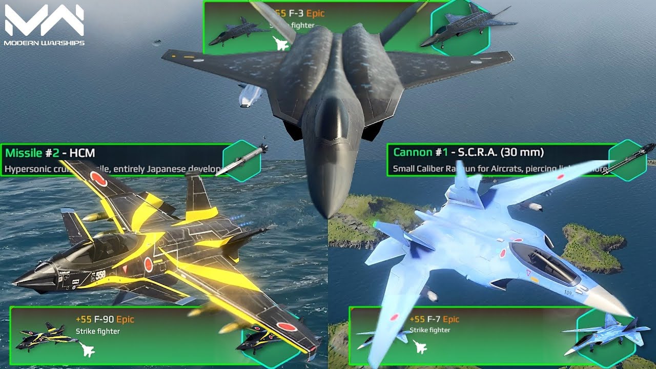 All Japanese Tier 3 F Series Strike Fighter Comparison | F-3 Vs F-90 Vs F-7 | Modern Warships