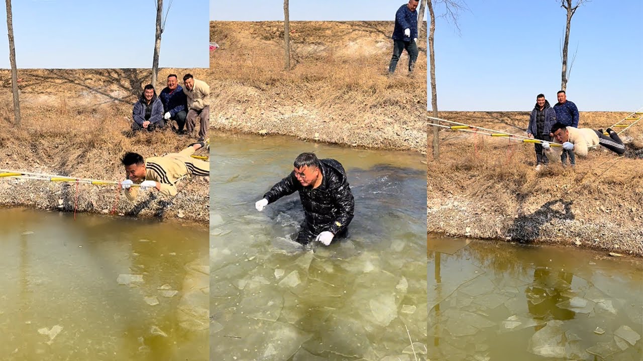 Rural outdoor river challenge, ice-breaking operation#funny #hilarious