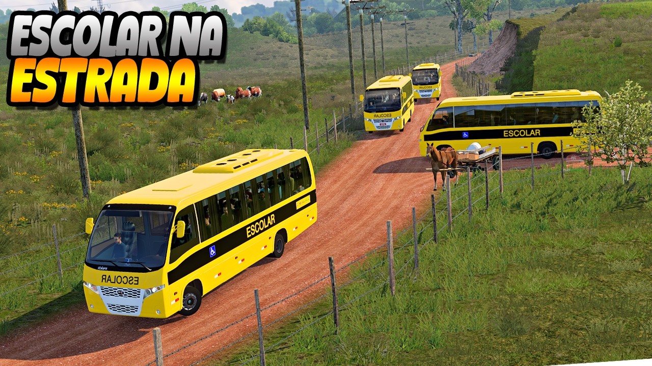 LINHA COM 4 ÔNIBUS ESCOLAR NA ESTRADA DE TERRA! ETS2 MOD BUS - PXN V99