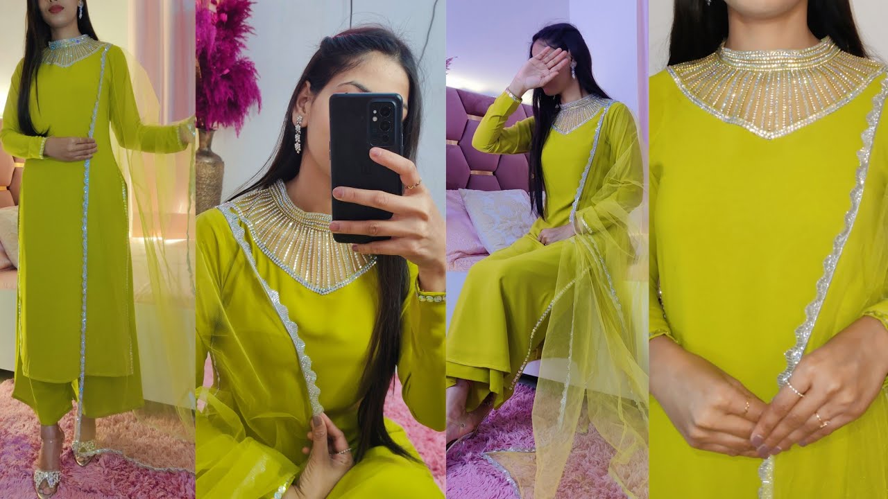 Eid Especial ✨/party wear dress cutting and stitching/neck embroidery #trending #viral #eidoutfits