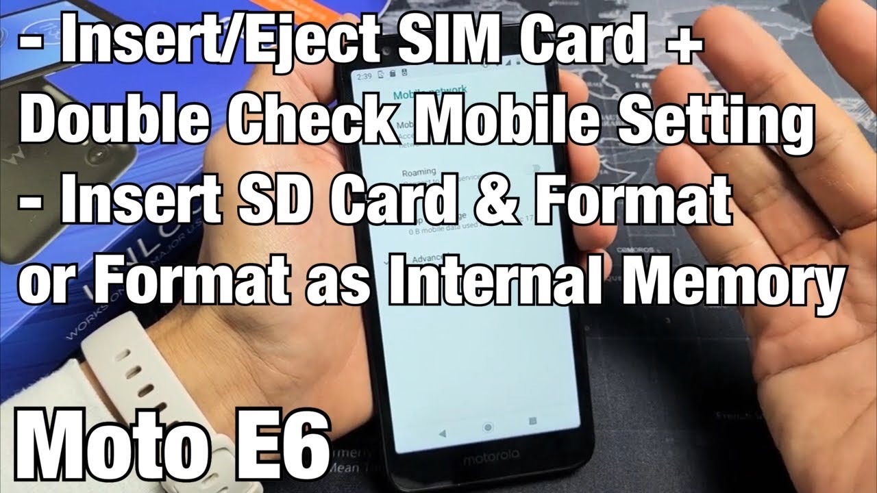 Moto E6: How to Insert/Eject SIM Card + Insert SD Card & Format or Format as Internal