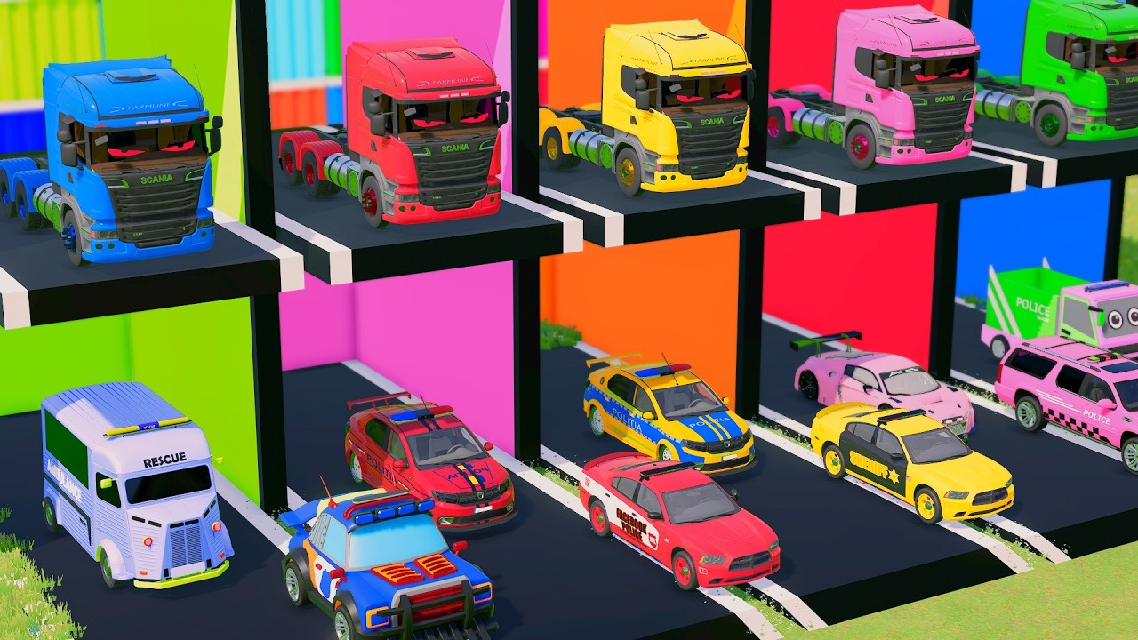 TRANSPORTING ALL POLICE CARS and AMBULANCE EMERGENCY VEHICLES WITH MERCEDES POLICE TRUCKS ! FS22