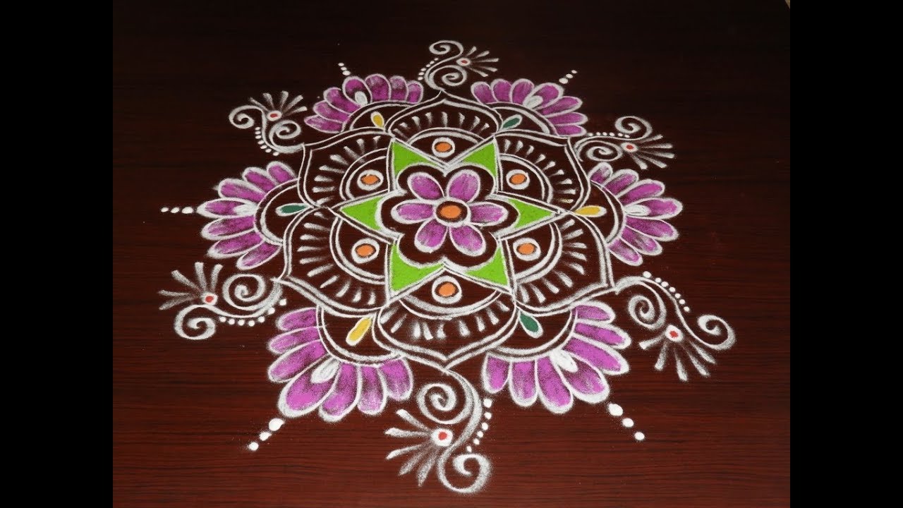 Beautiful Lotus Rangoli Design 2019*new Freehand Sankranthi Diwali Muggulu*Latest Kolam with colors
