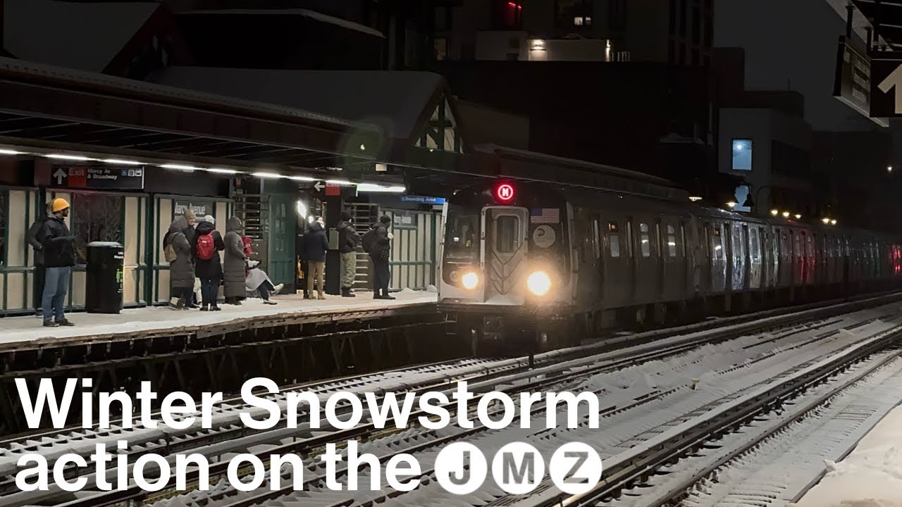 ⁴ᴷ⁶⁰ NYC Subway J, M, and Z trains in Winter Snowstorm!