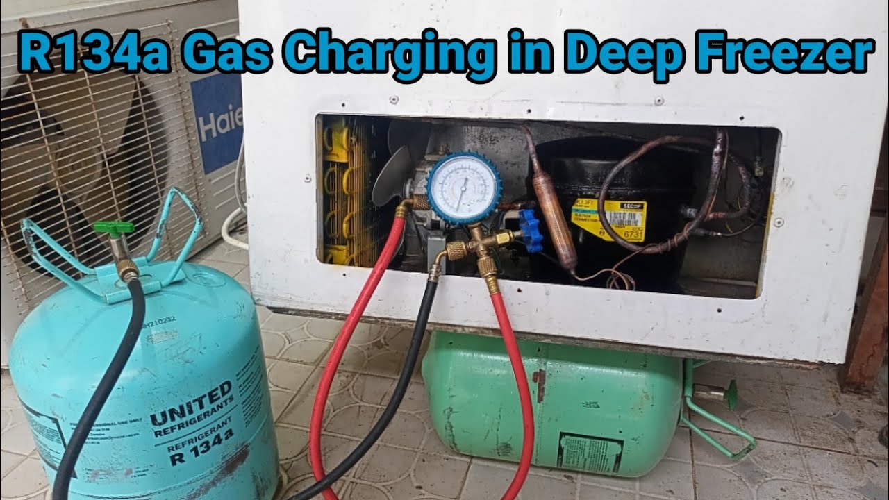 gas charge in deep freezer|R134a gas charging in deep freezer|deep freezer main gas kesay charge kar