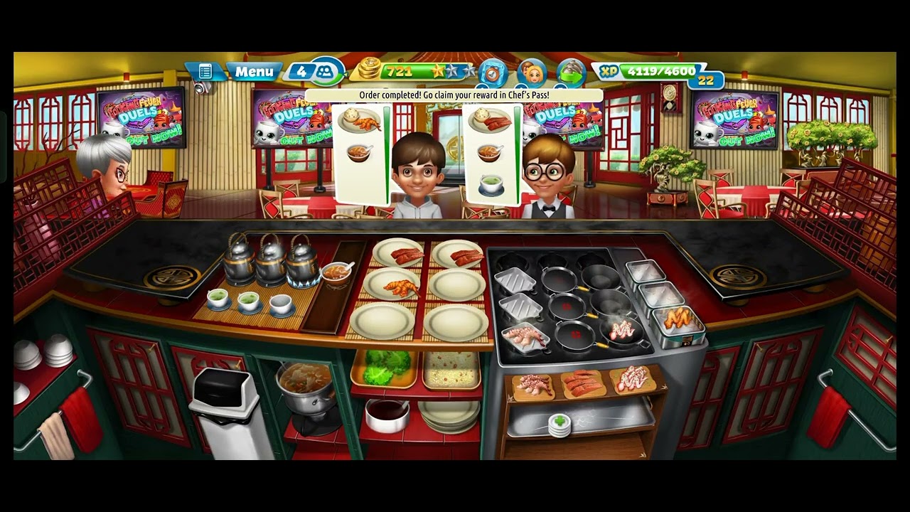 I played Cooking Fever's chinese restaurant and got 3 stars in level 31 1st try😁