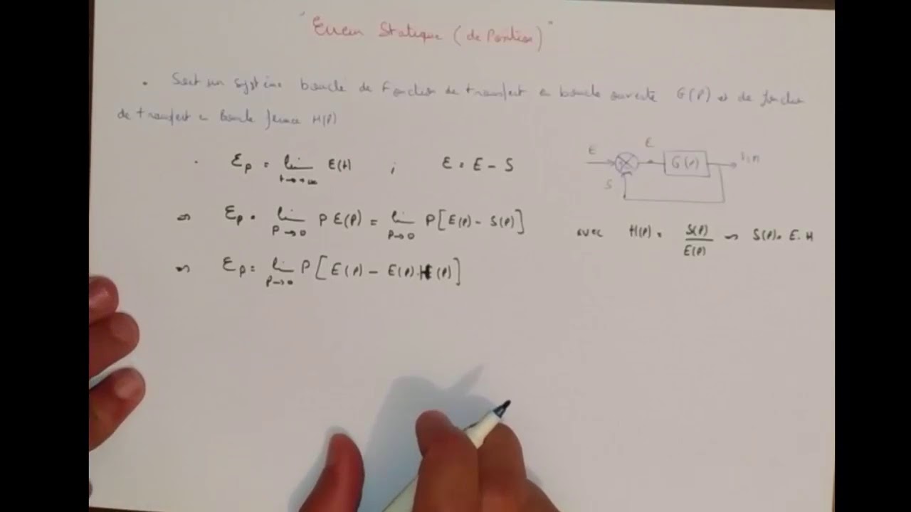 Automatique : l'Erreur statique ou erreur de position
