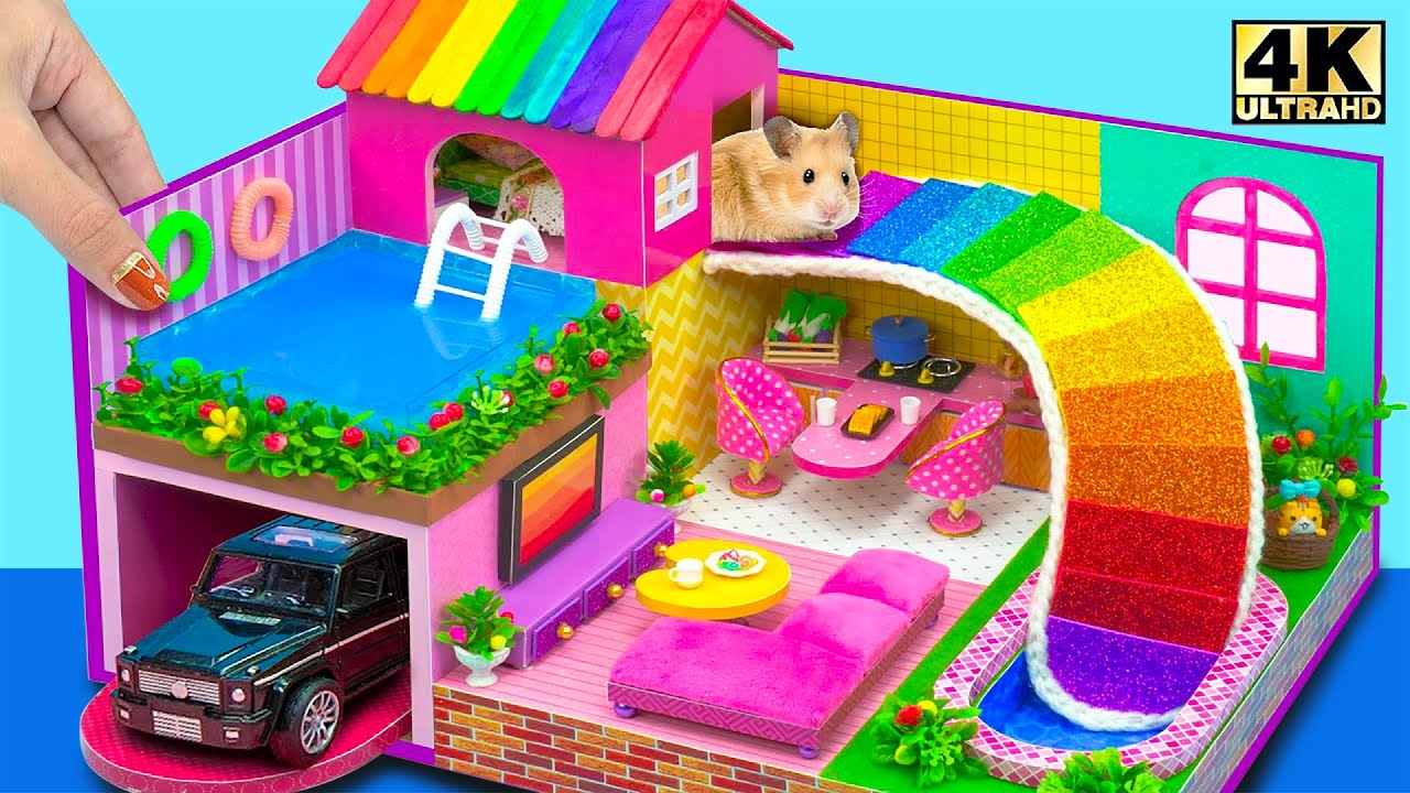 Build Mini Hamster House with Swimming Pool and Water Slide from Cardboard ❤️ DIY Miniature House