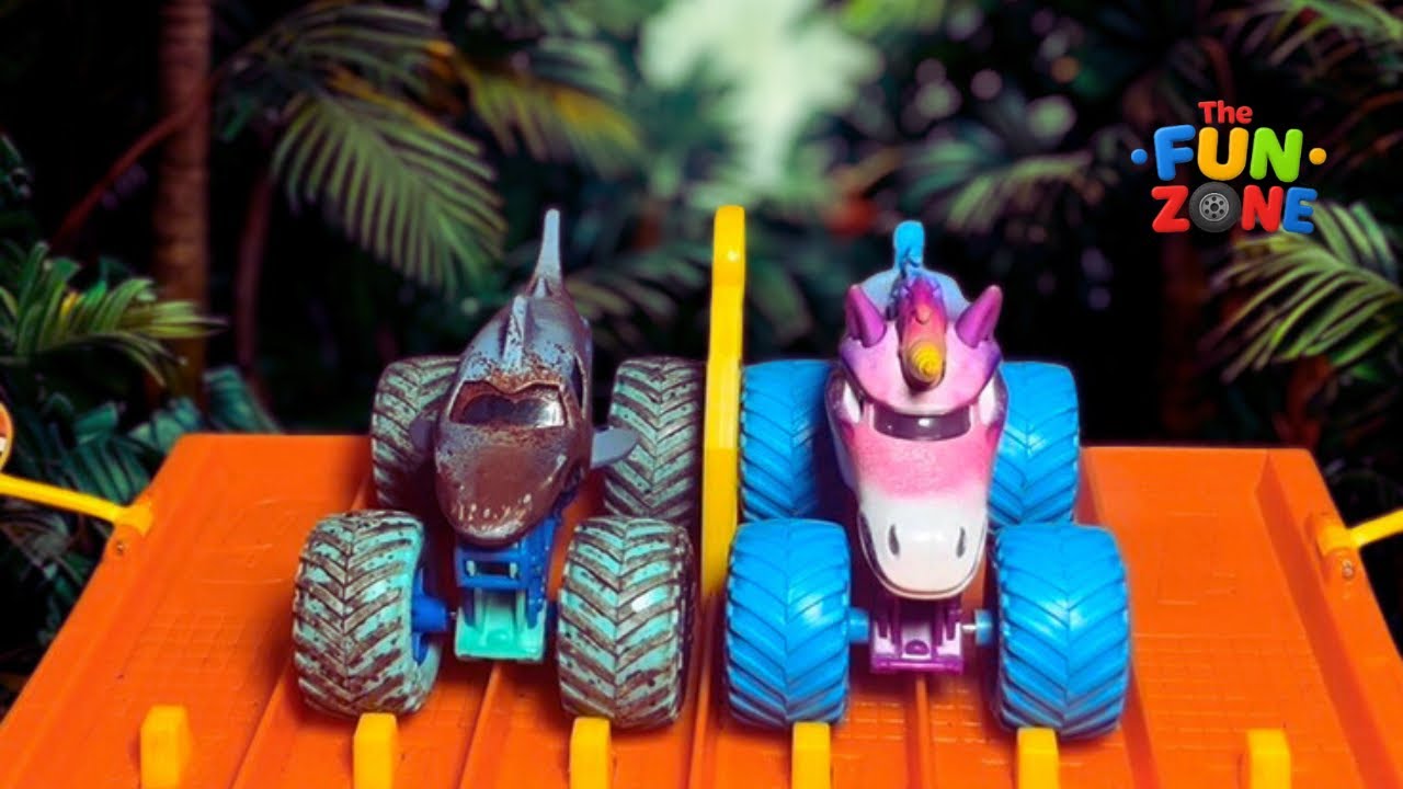 Monster Trucks vs. Extreme Water Jungle Track! Turner vs. Olivia in 15  Race Challenge