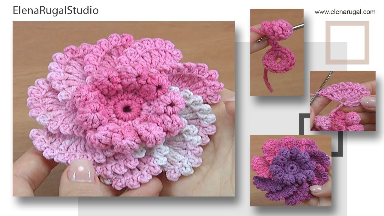 Free Crochet Picot Flower Pattern/Step by Step Video Tutorial Crochet Flower/Author's Design