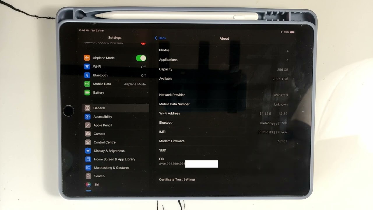 how to get EID number on ipad air