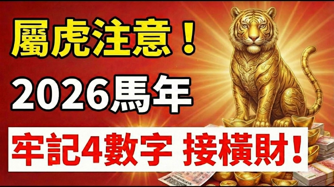 生肖虎，2026年丙午馬年，你的偏財旺，這4個數字很神奇，記住用它，橫財有驚喜！#生肖虎2026運勢 #2026屬虎運勢 #偏財運 #橫財 #幸運數字 #招財數字 #生肖虎 #2026馬年 #屬虎