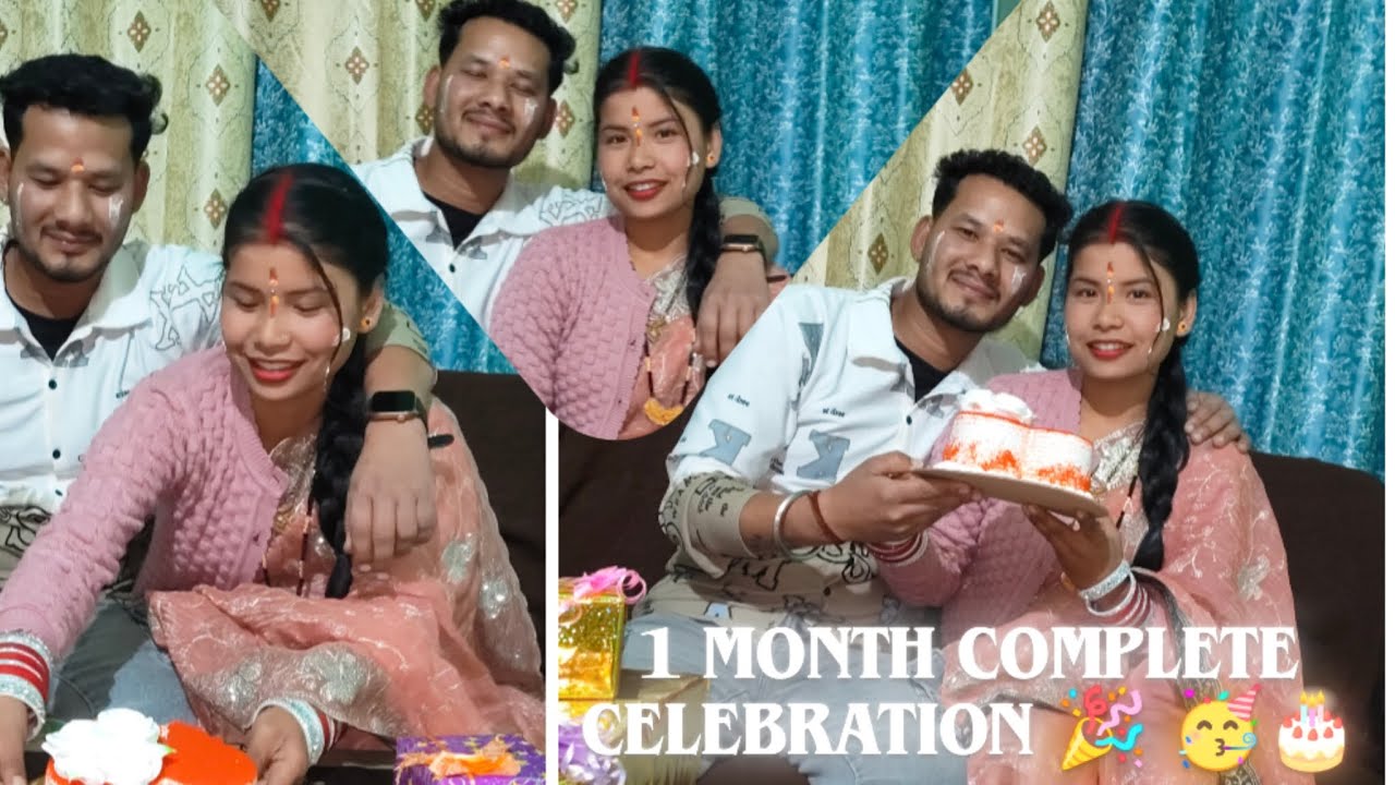 1st month complete celebration 🎈🎉🎂😁#trendivideo#popularvideo#pahadicoupal#celebration#couplevolgs 