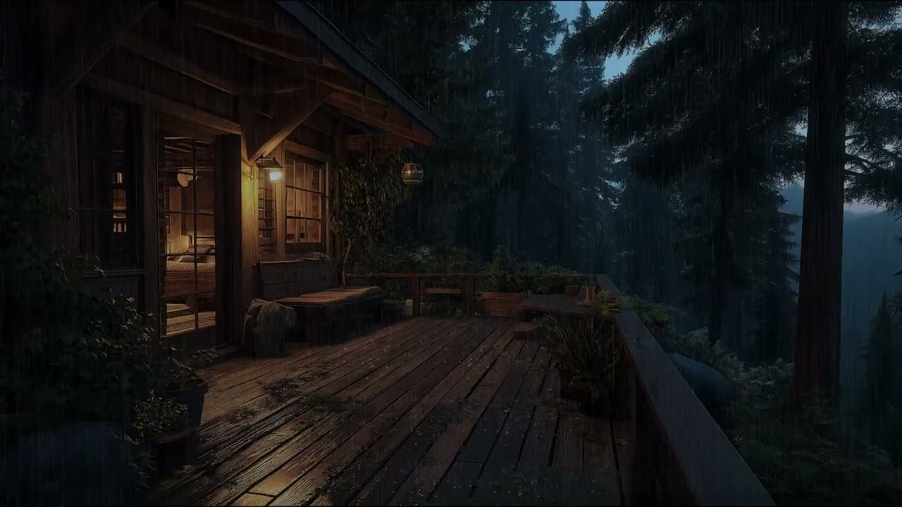 Serene Rainforest Cabin in the Rain with Soft Nature Sounds for Calm and Deep Sleep