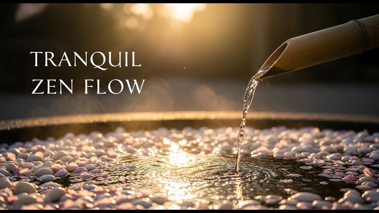 Peaceful Zen Meadow Flow Bamboo Fountain and Candle Glow for Relaxation Meditation Sleep Calm