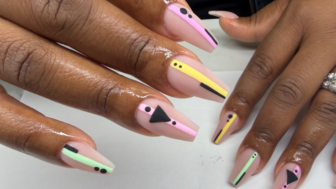 Easy Abstract Nail Art Design | Acrylic Nail Watch me work | Nail Art Tutorial